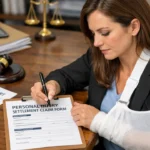 woman filling a claim writing on tha table an Orange County Personal Injury Lawyer